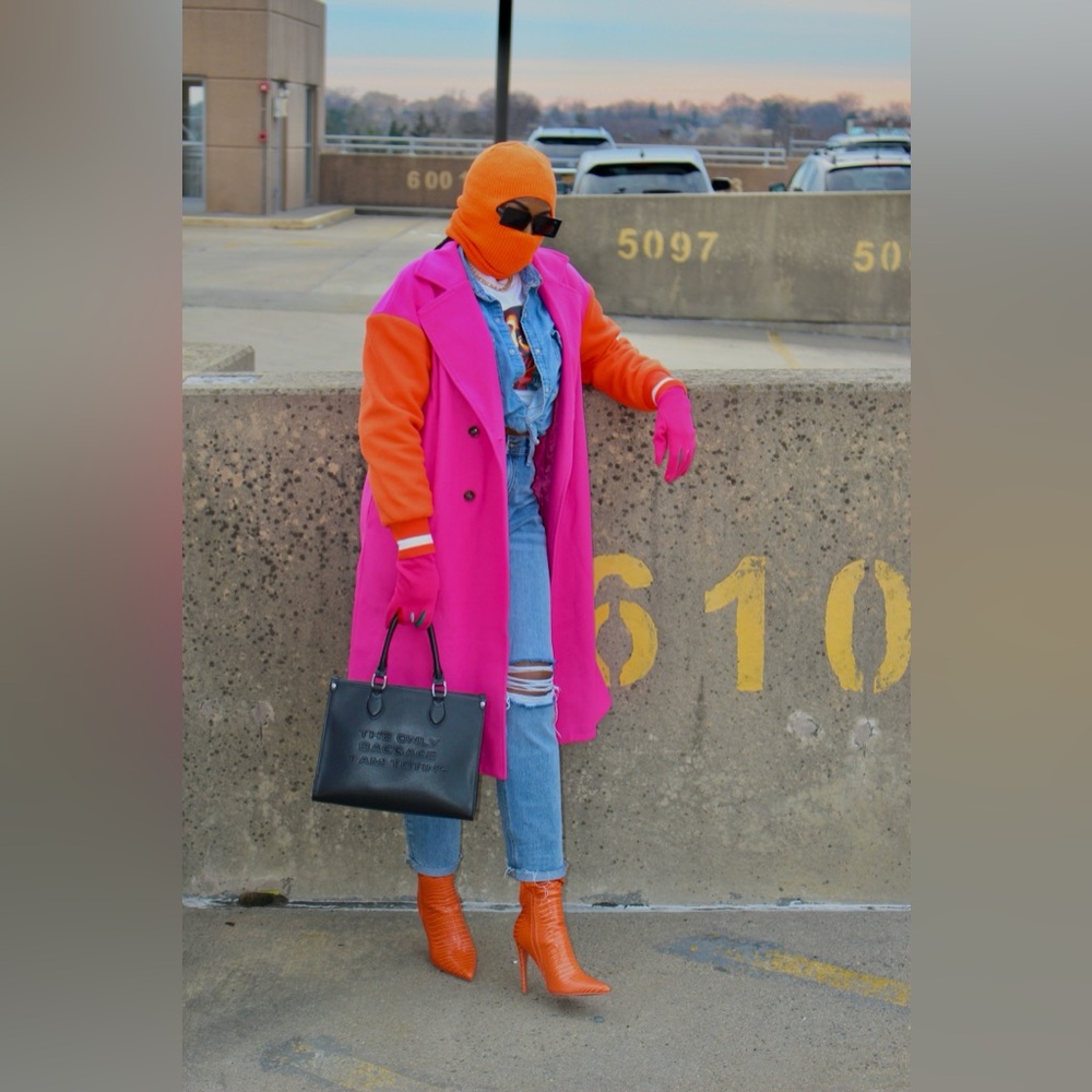 Vibrant Pink and Orange Women's Coat - Picture 5 of 8